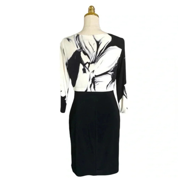RALPH LAUREN Women’s Black White Floral Top 3/4 Sleeve Office Siren Dress Sz 6P - Picture 3 of 9